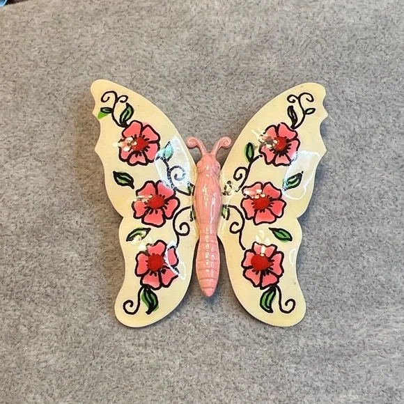 West Germany Butterfly Brooch - Pink and Cream - Picture 1 of 6